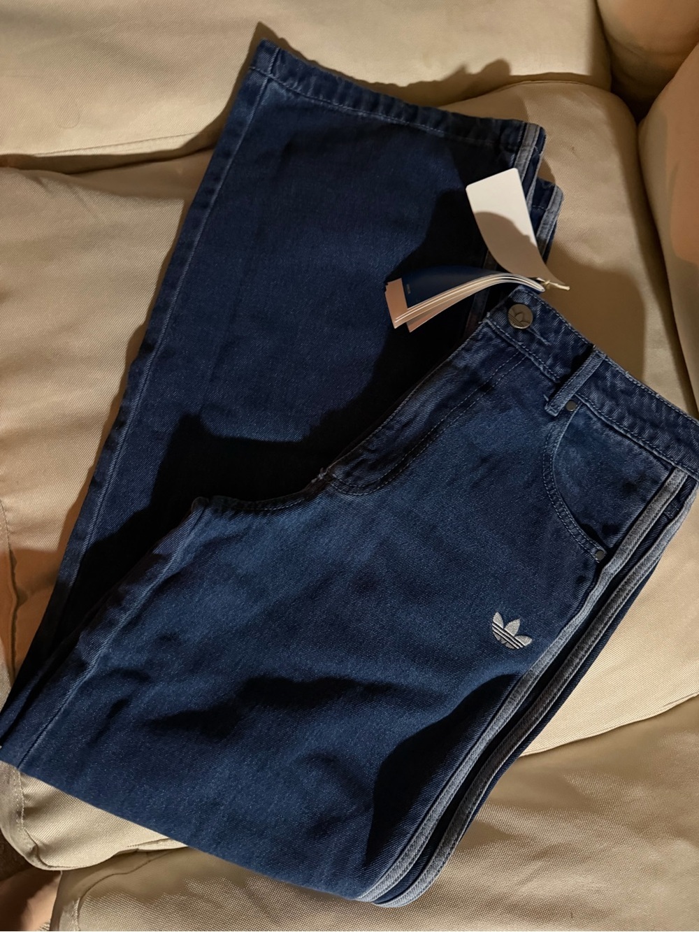 adidas Originals Navy Bootcut Jeans with Trefoil Detail
